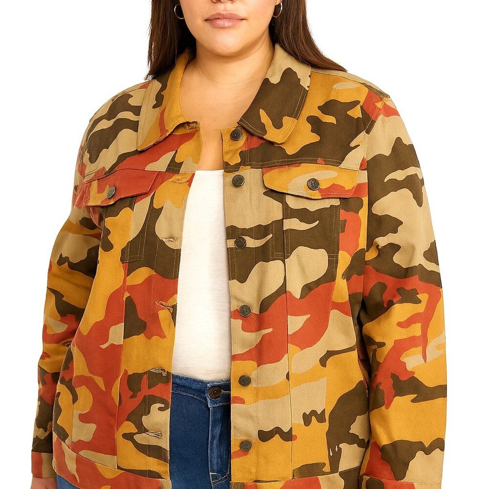 Selene Sport Terracotta Camo Long Sleeve Denim Jacket Womens Plus Size 2X NWT
